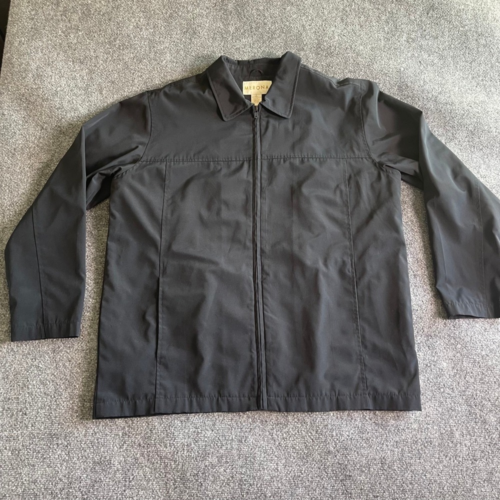 Merona Mens Large Black Full Zip‎ Windbreaker Jacket Lightweight Harrington Coat